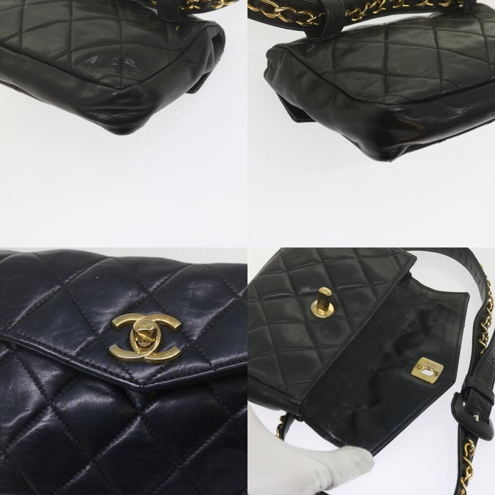 Chanel Matelasse Turn Lock Chain Waist Bag Lamb Skin Black CC - Picture 6 of 7